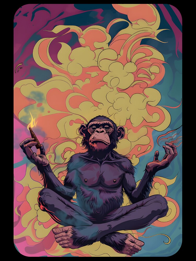 Zenned Out Meditating Ape - Holding a Joint by ManyMelany