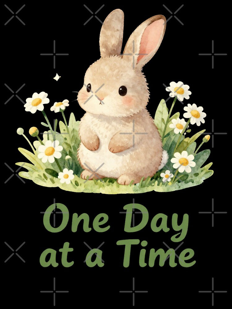 One Day At A Time | Cute Bunny Mental Health Affirmation Sticker | Self Love Gift | Encouraging Quote Sticker by Davestre Designs