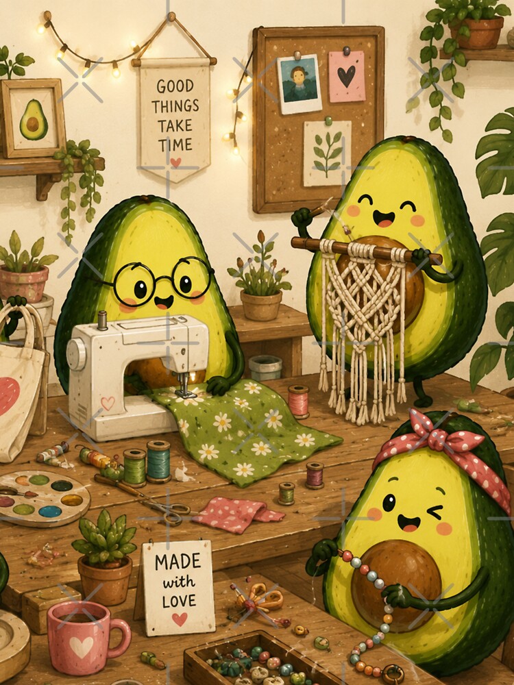 Cute Avocado love Pattern  Seamless Pattern Fruit Print by Aramdesing