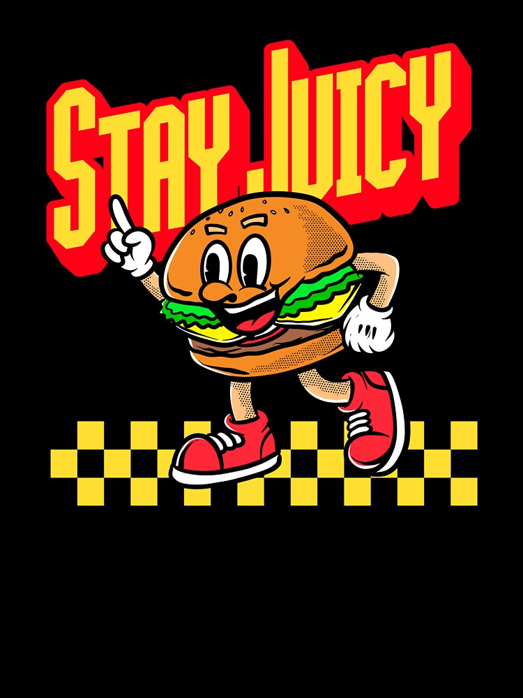 groovy burger food tshirt mascot character by sanwr