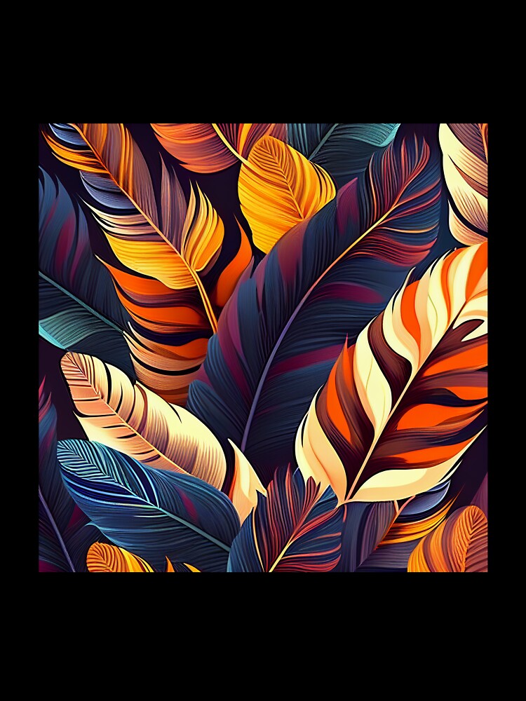 Wild colourful pattern digital art based on birds' plumage feathering inspiration blue yellow orange palette by VISO-art