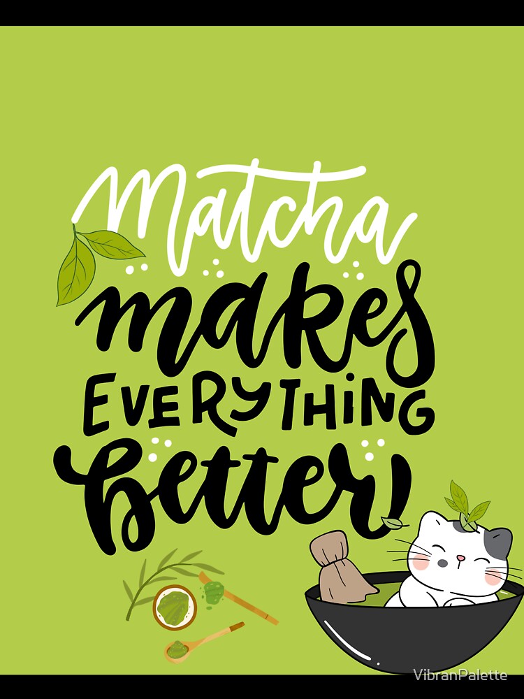 Matcha Magic: Cute Cat Tea Illustration by VibranPalette