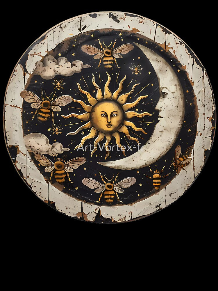 “Celestial Eclipse: Sun, Moon and Bees” by Art-Vortex-fr