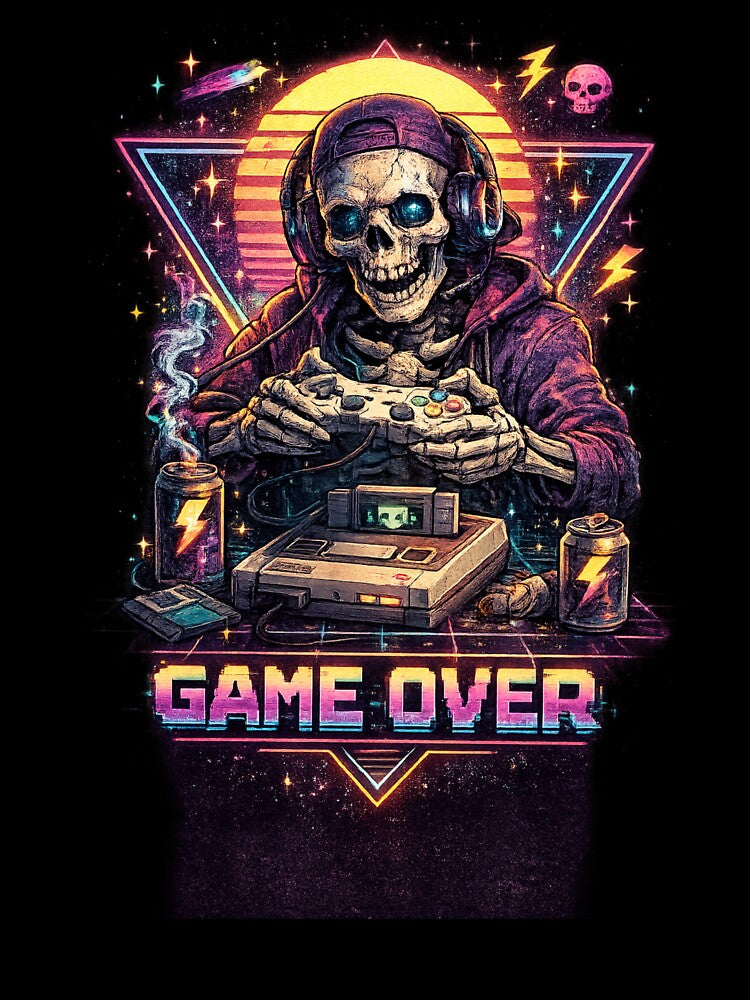 Retro Skeleton Gamer Game Over by neonvael