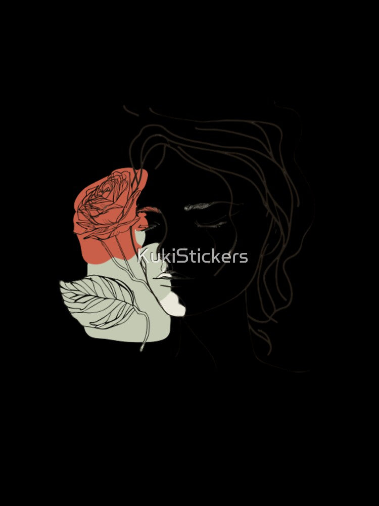 Minimalist design of woman and a rose by KukiStickers