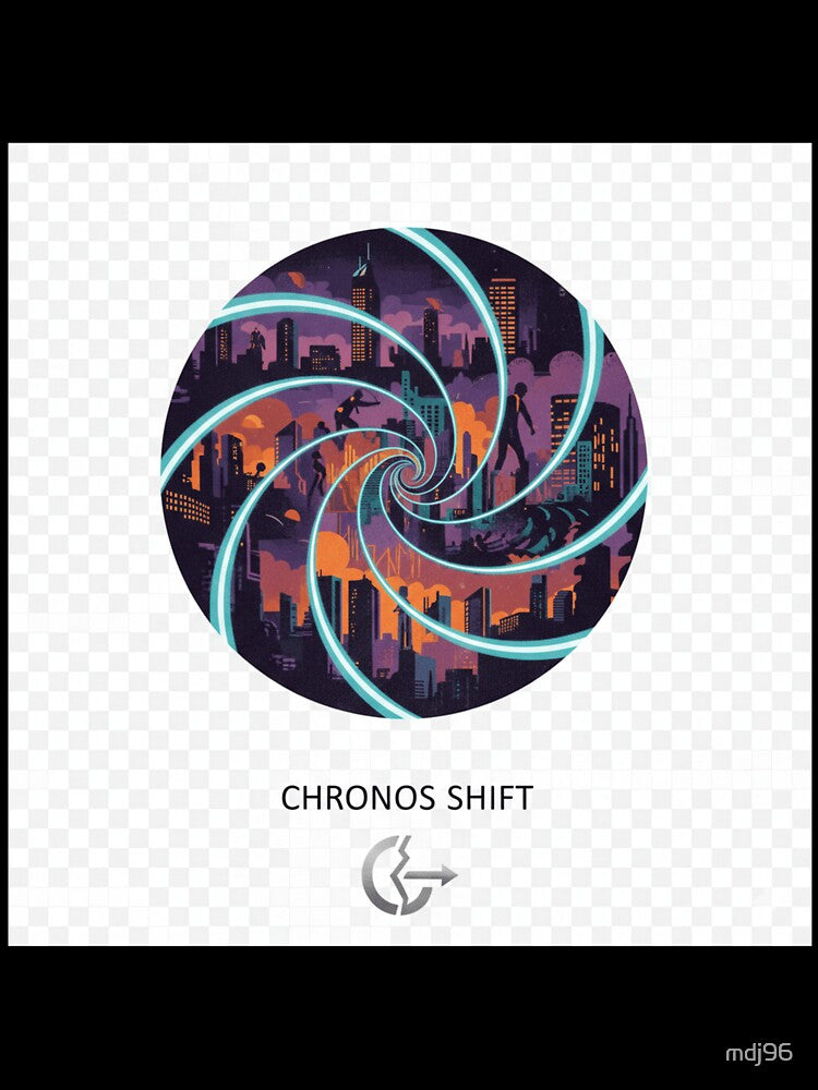 Chronos Shift Time Travel Cityscape Sticker | Cyberpunk Temporal Vortex Art by mdj96