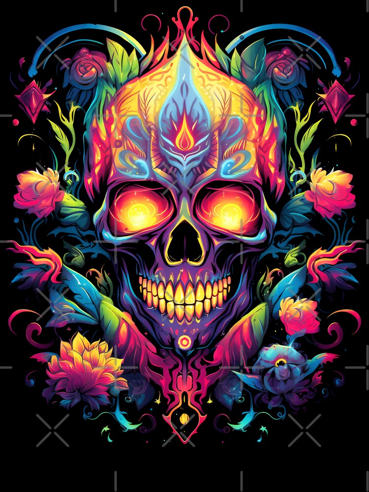 Day of the Dead, Dia de los Muertos, Sugar Skull, Colorful Vibrant Skull, Skull with Flowers by Vinson-MFG