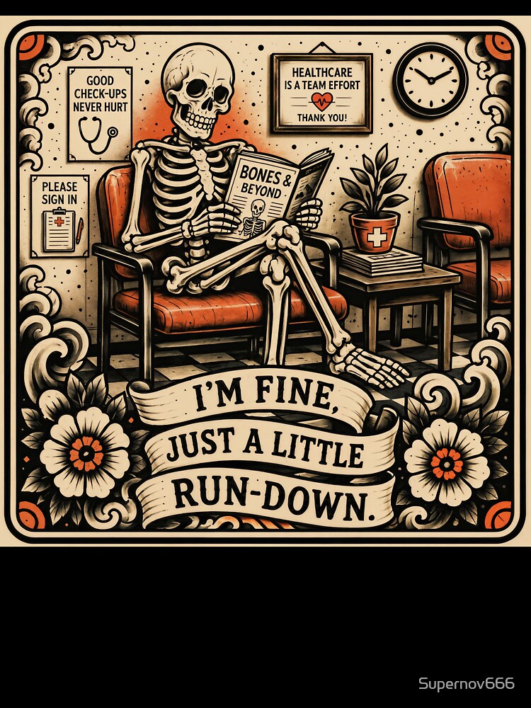 T-Shirt - Sticker - I’m Fine: Skeletal Waiting Room Humor by ForeverPrintsOK