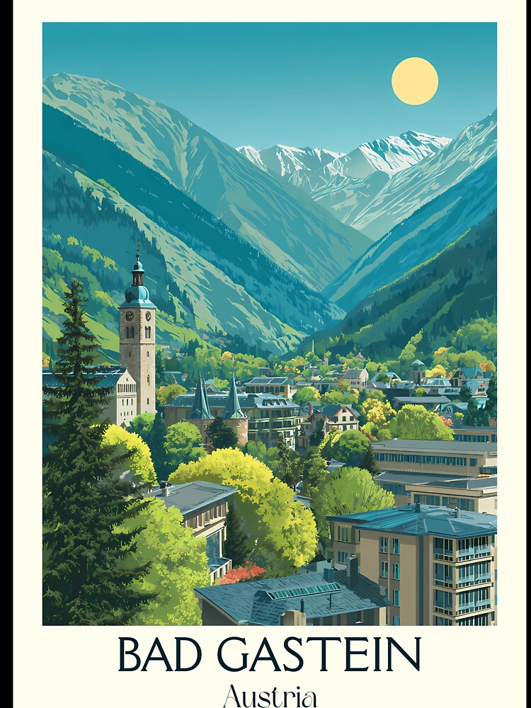 Bad Gastein Austria Vintage Travel Poster - Historic Spa Town View by TuncGK