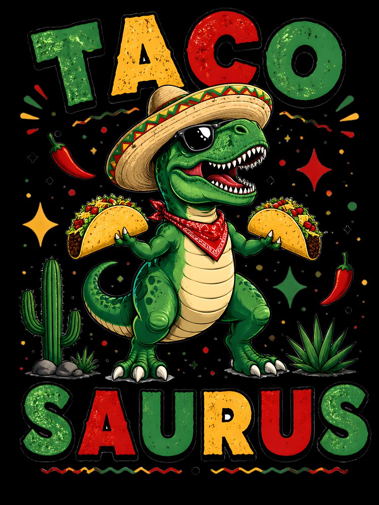 Taco Saurus T Rex Dinosaur Eating Tacos Sombrero Mexican Food Lover by AnnDesignStudio