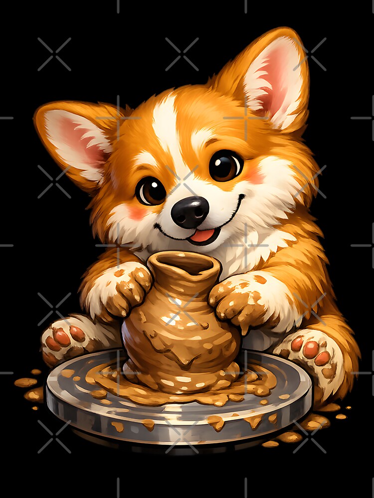 Corgi Pottery Artist – Cute Dog Shaping a Crooked Clay Vase by builtforyou