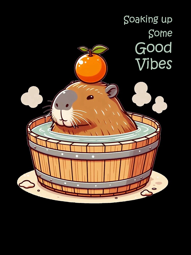 Soaking up some good vibes - Chubby Capybara onsen in Bathtub with orange by happy-capy