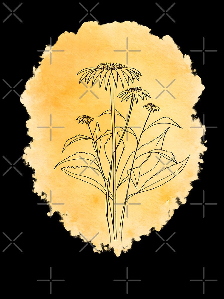 Golden Wildflowers Line Art on Watercolor Background by blankTeeShirt