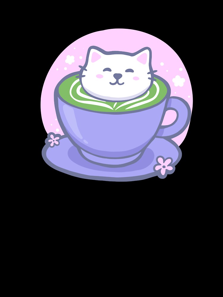 Kawaii Cat in Matcha Cup – Cute Green Tea Aesthetic Art by Tattyarts