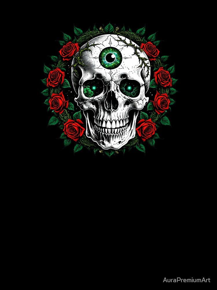 Victorian Gothic Mossy Skull Dark Academia Botanical by AuraPremiumArt