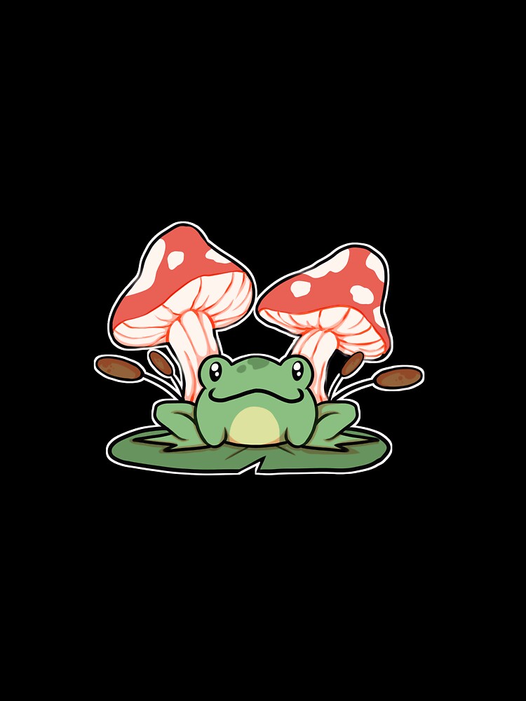 Frog on a Lily Pad with Mushrooms and Cattails by TechnoWoofArt