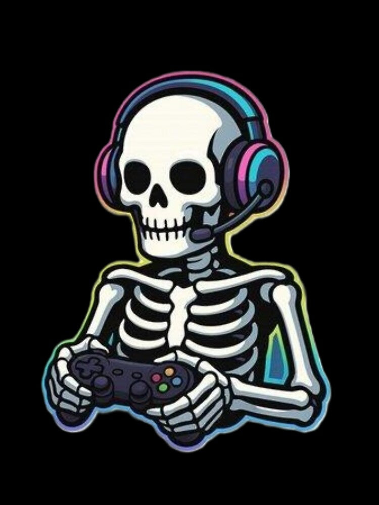 Cute Skeleton Gamer with Headset | Gaming Skull Cartoon Sticker by SkeletonMood