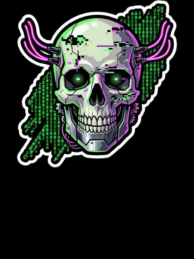 Cyberpunk Hacker Skull Binary Matrix Code Sticker by Neo Tokio