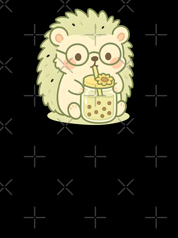 Adorable Doodle Drawing Of Cute Hedgehog Drinking Bubble Tea by SassyArtistry