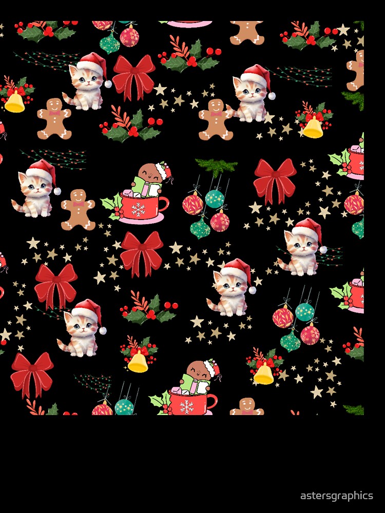 Festive Christmas Kittens and Gingerbread Seamless Pattern by astersgraphics