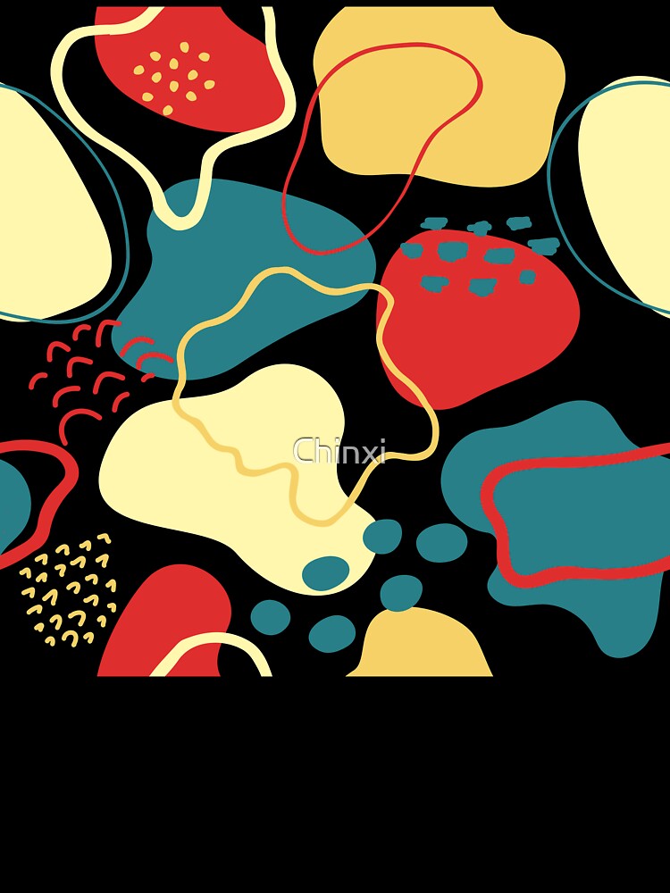 Mid century abstract shapes pattern (red, yellow and blue on white background) by Chinxi