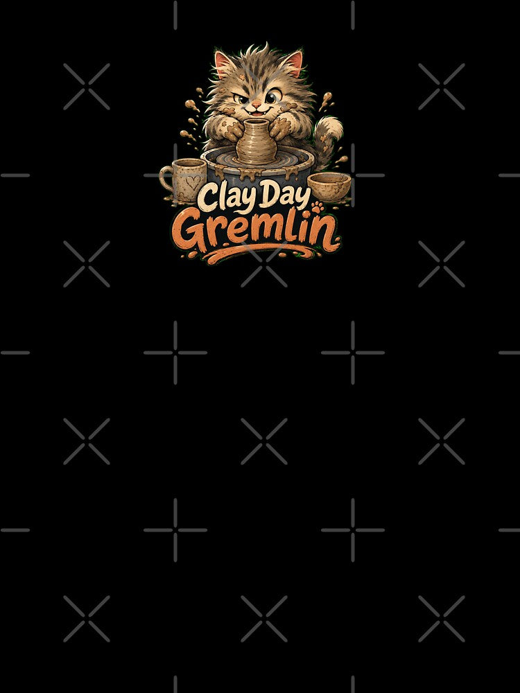 Clay Day Gremlin Cute Cat Pottery Wheel Artist Design by Cascio311