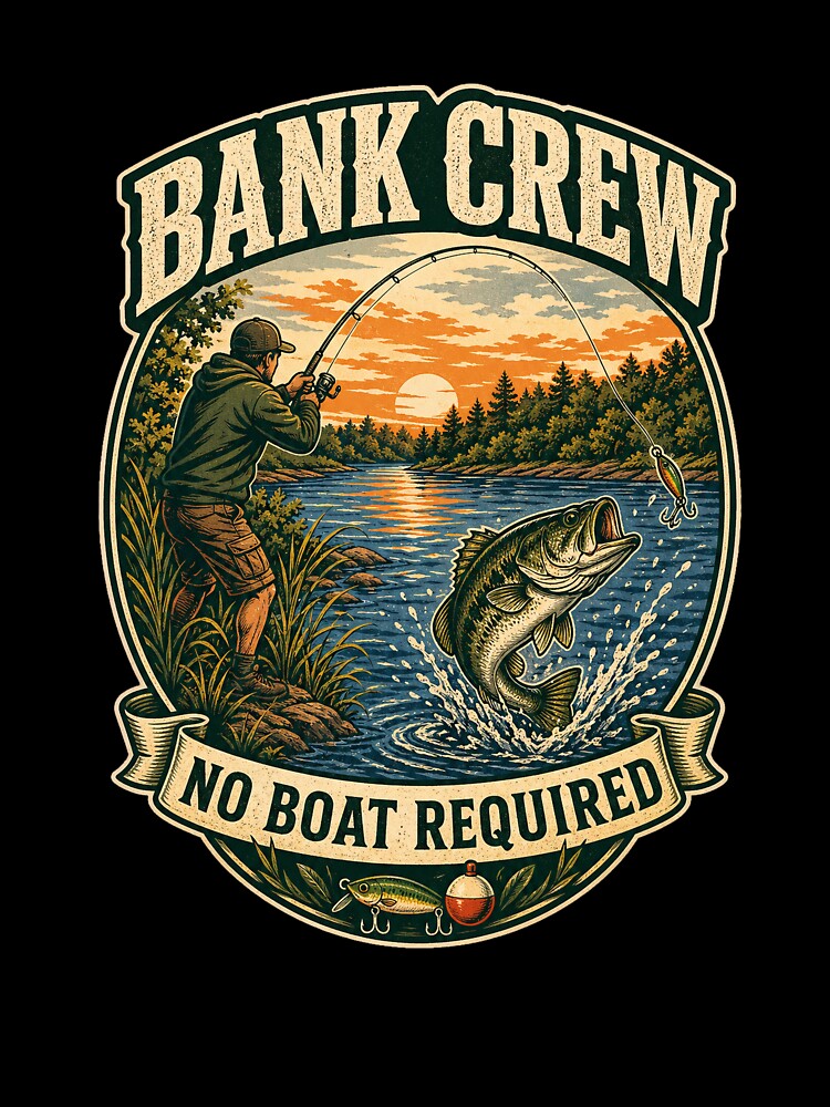 Bank Crew No Boat Required Fishing Badge by Andrew Lomax