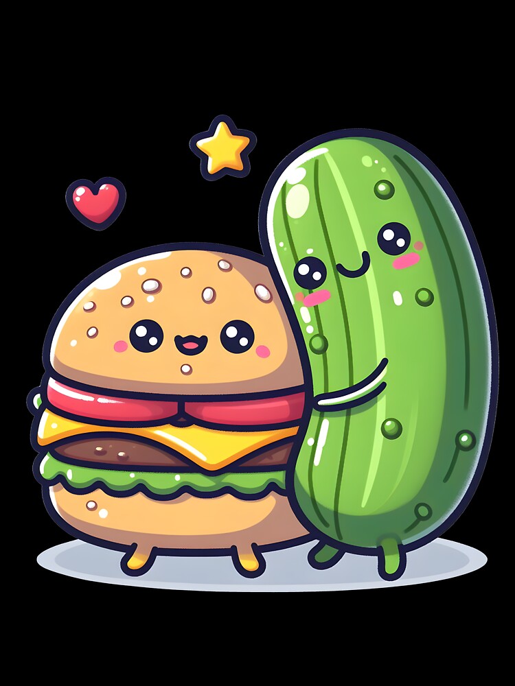 Kawaii Burger Hugging Pickle by CanvasCutie