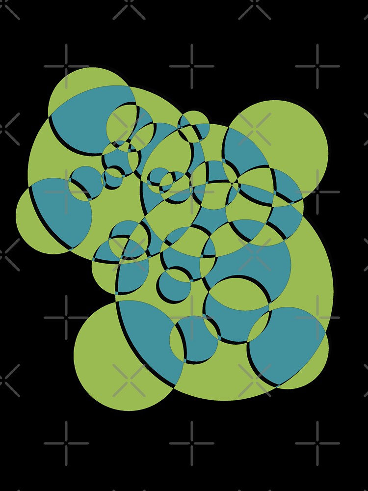 Overlapping Circles - Green and Blue - Shadow and Outline by Miranda Benson