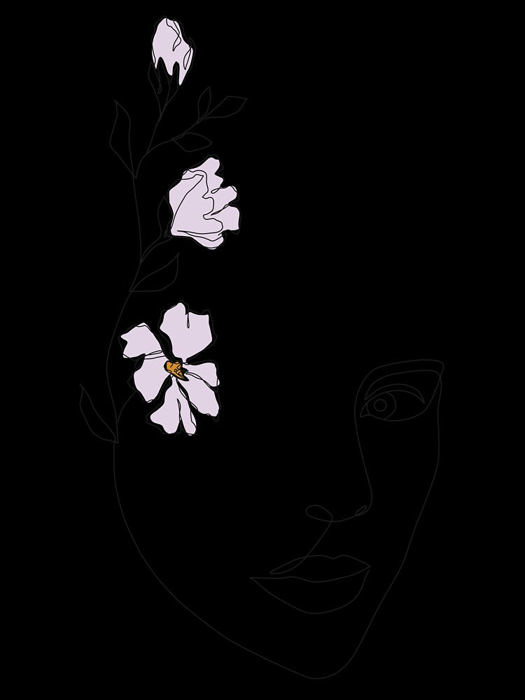 Purple Flower Girl Face Line Art by ElenaArtDesign