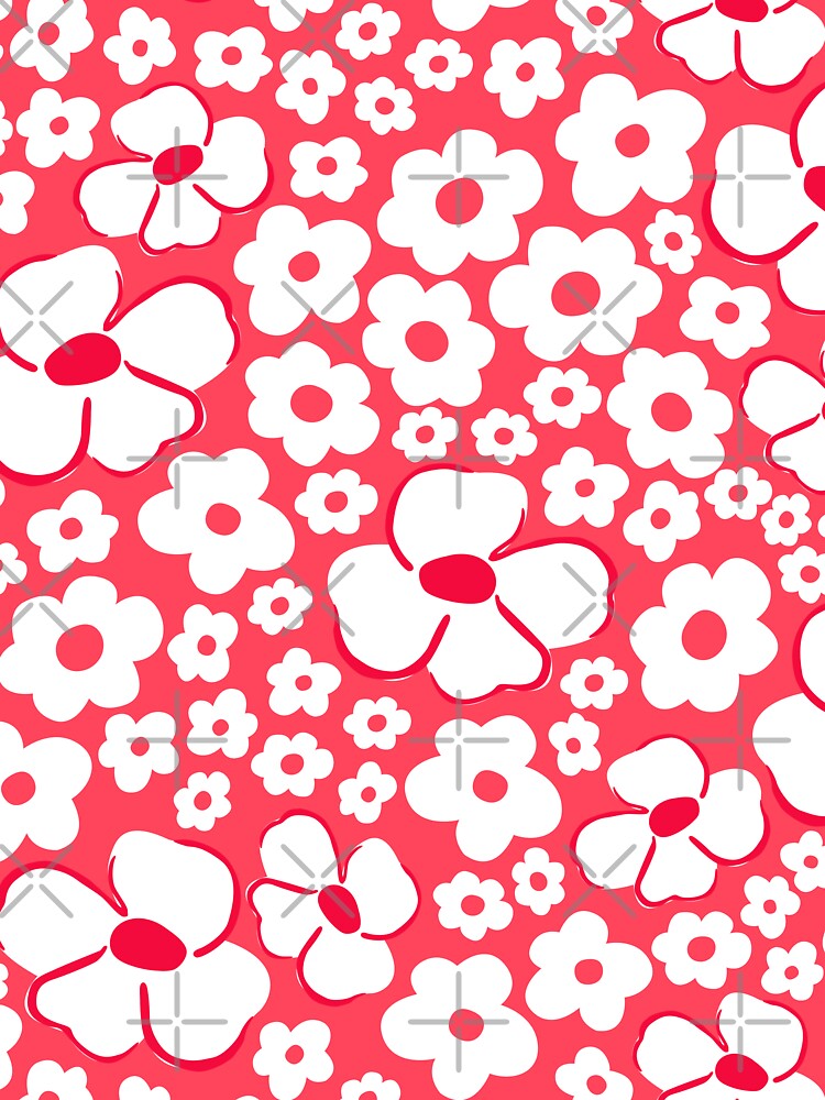 big cute florals bright red danish style flowers super retro groovy 60s 70s era by blomastudios