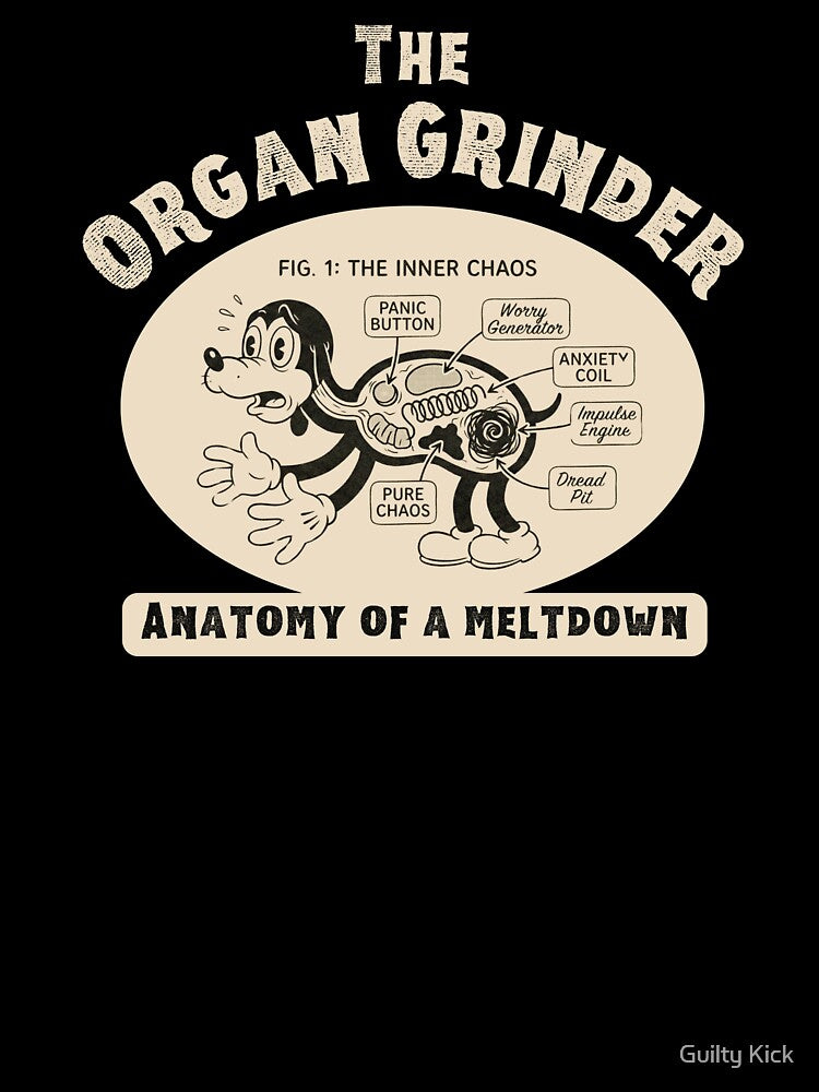 The Organ Grinder Retro Anatomy T-Shirt Vintage 1930s Cartoon Dog Meltdown Graphic Tee by Guilty Kick