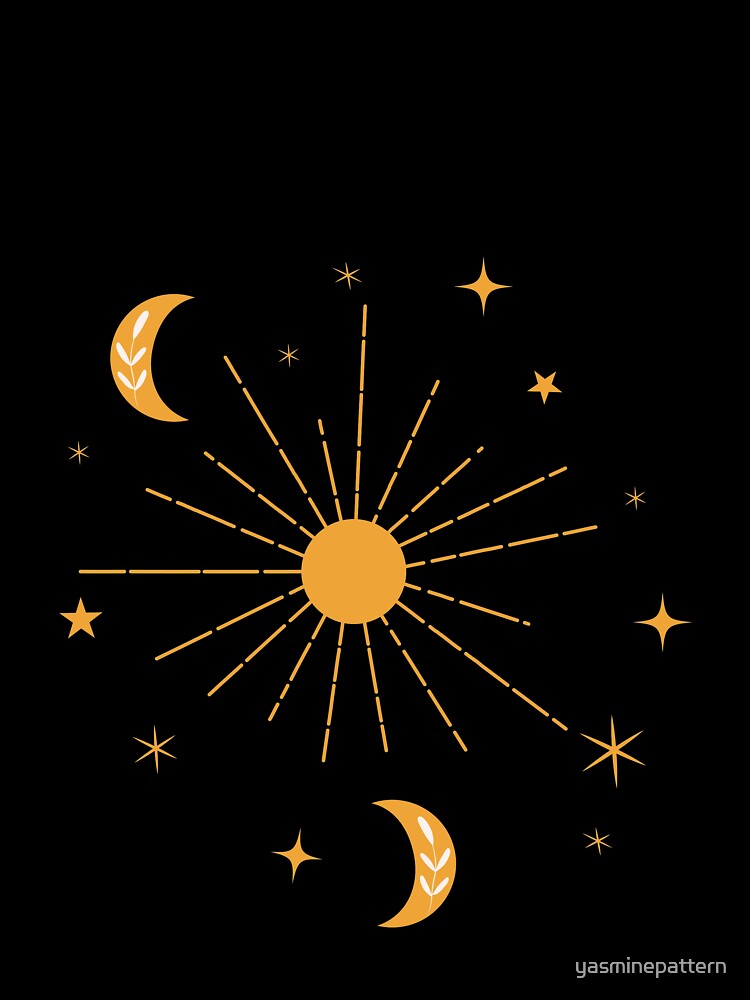 Abstract boho  orange sun and moon hippie pattern with stars by Yasminepatterns