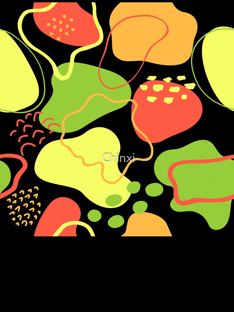 Mid century abstract shapes pattern (pastel red, orange, yellow and green on white background) by Chinxi