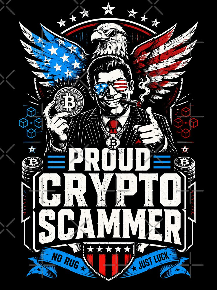 Proud Crypto Scammer Patriotic Bitcoin Satire by Victor Shadehorn