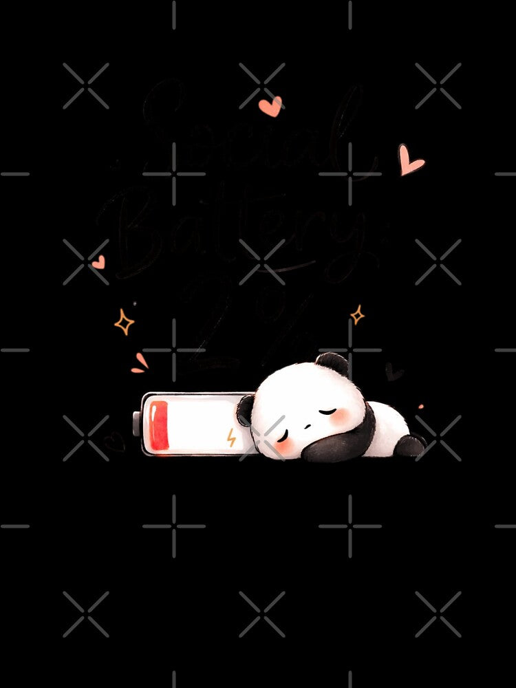 Cute Social Battery 2% Panda – Introvert Low Energy Funny Design by Sanika arts