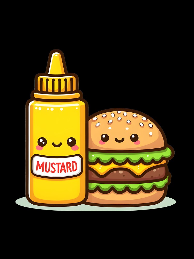 Kawaii Burger Sitting Beside Mustard Bottle by CanvasCutie