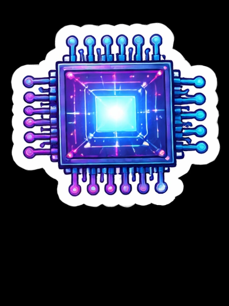 Neon Microchip Sticker – Futuristic Tech Art by Ahmed Elgendy