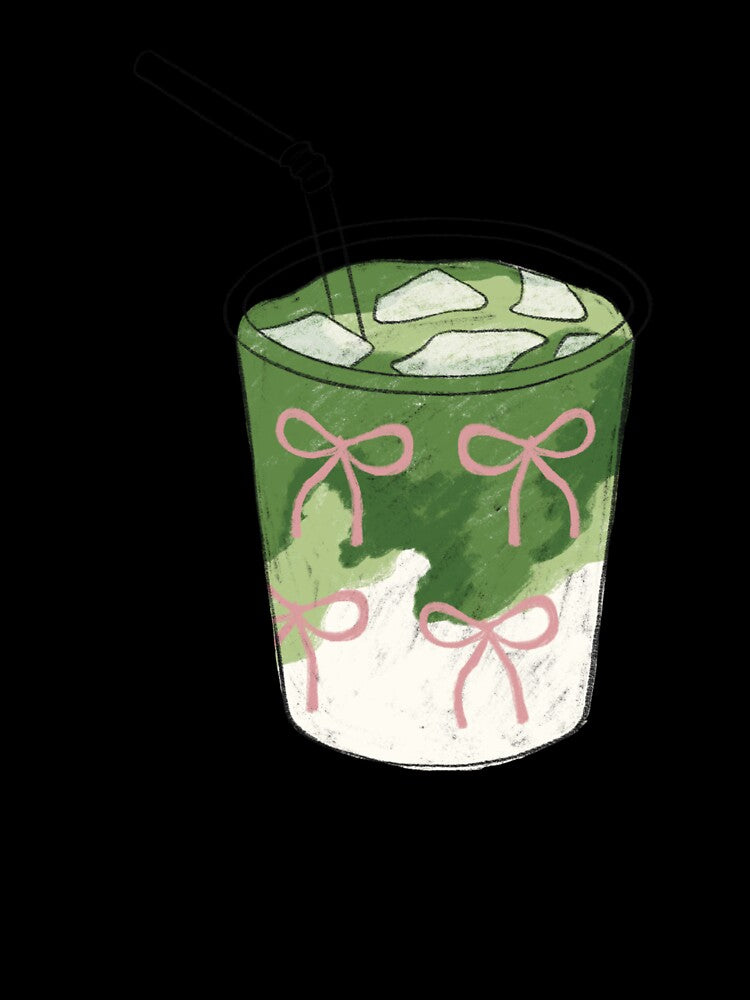 Cute Iced Matcha Latte with Pink Bows by nuteling