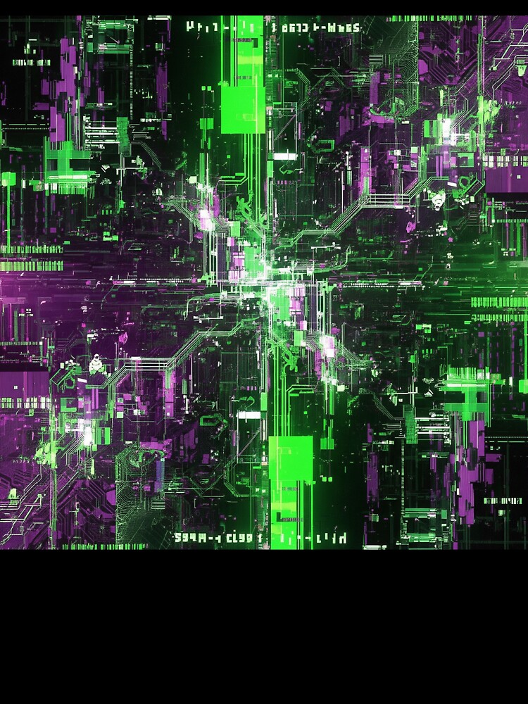 Cyber Neon Matrix Circuit Abstract by Pitujuck Kachanond
