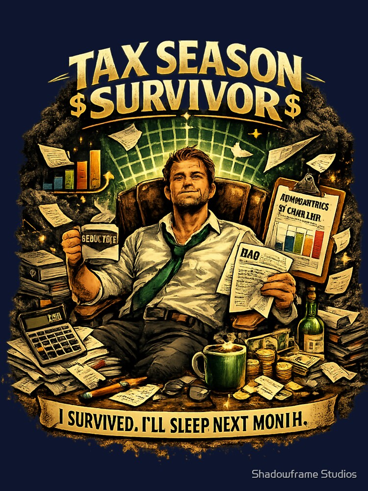 Tax Season Survivor – Funny Accountant Shirt for CPAs, Bookkeepers & Finance Pros by Shadowframe Studios