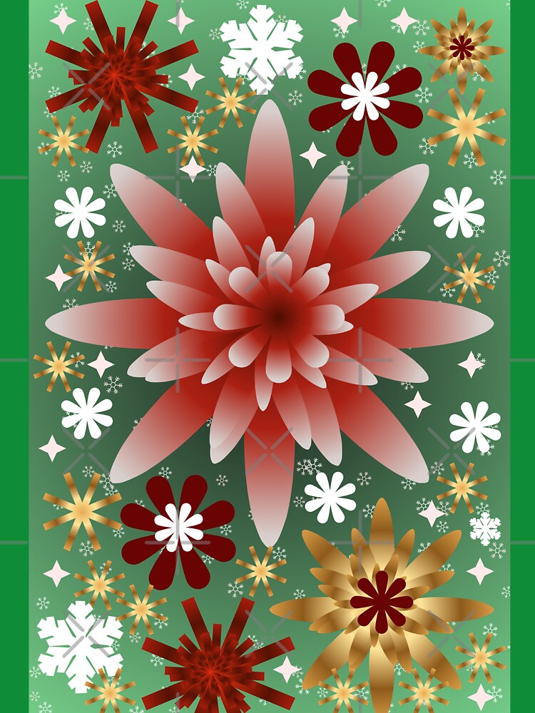 Red Gold Holiday Floral Burst Artwork for Christmas Gifts by HopeAndHustle
