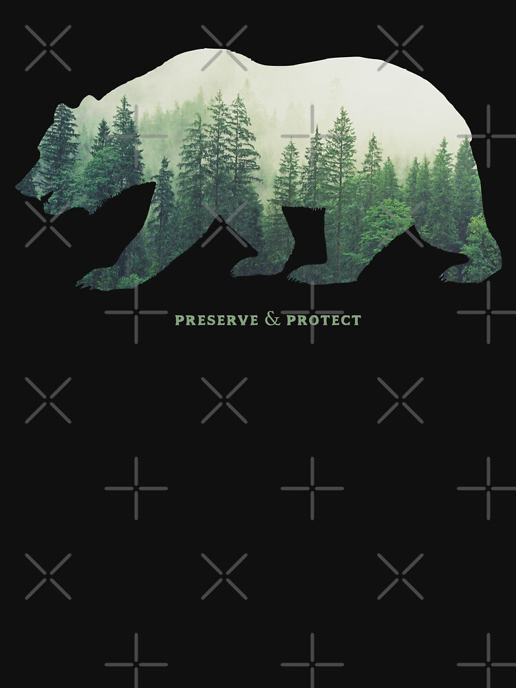 Preserve & Protect Nature Double Exposure Bear Silhouette Trees Forest Save the Environment Climate Change Wilderness Hiking Camping by lanynx design