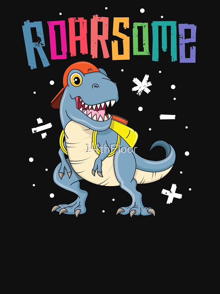 Roarsome T Rex Back to School T-Shirt Kids Boys Dinosaur by 14thFloor