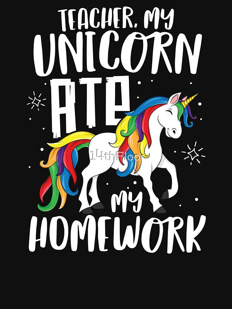 Unicorn Ate My Homework T-Shirt Back to School Kindergarten by 14thFloor