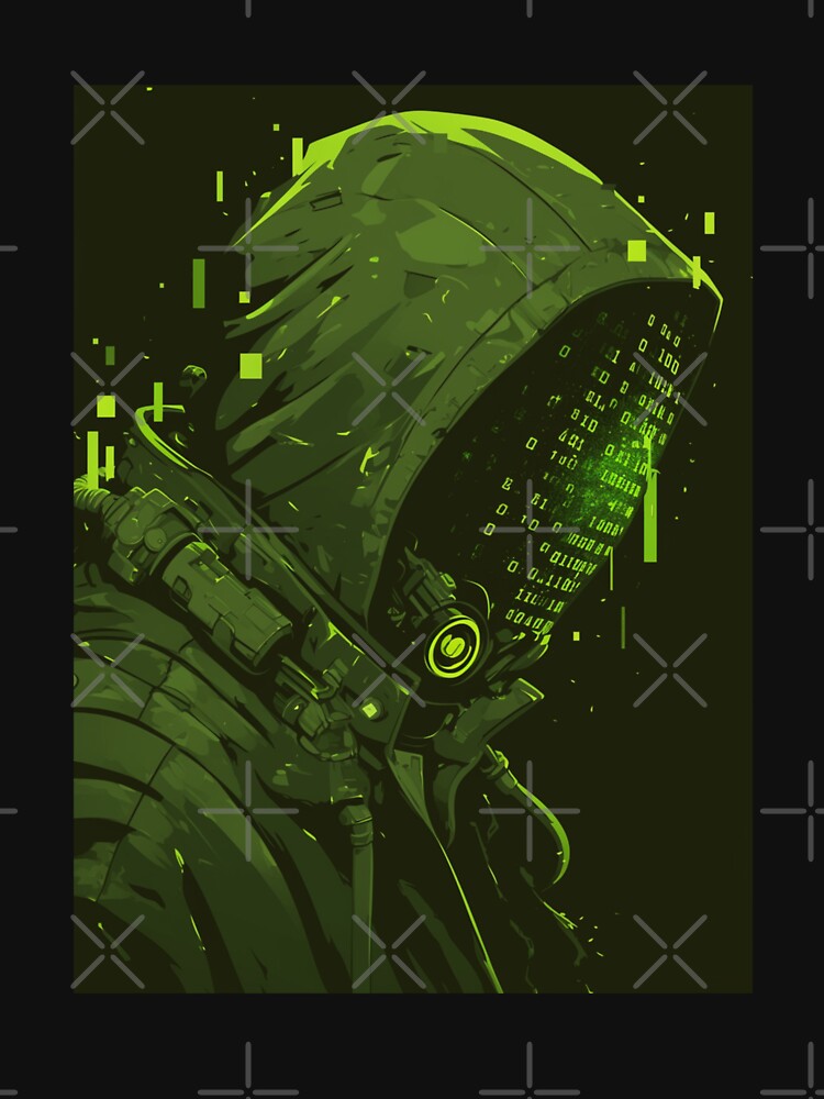 Futuristic Cyberpunk Hacker Hooded Cyborg Matrix Code by VectorForge