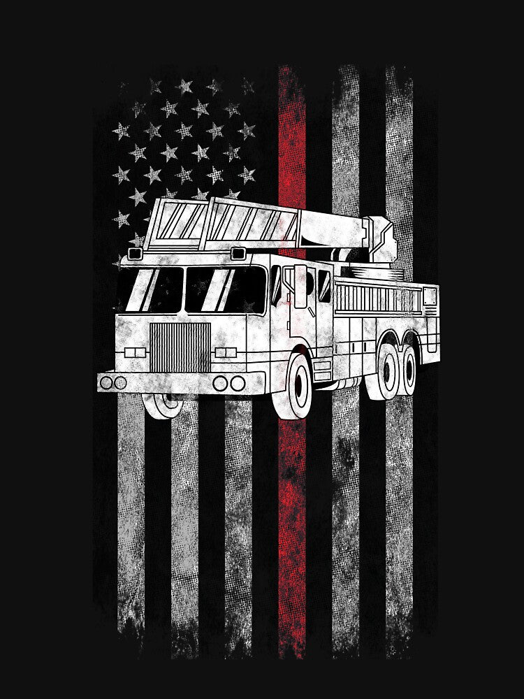 Fire truck American Flag Thin Red Line Firefighter Shirt by we1000