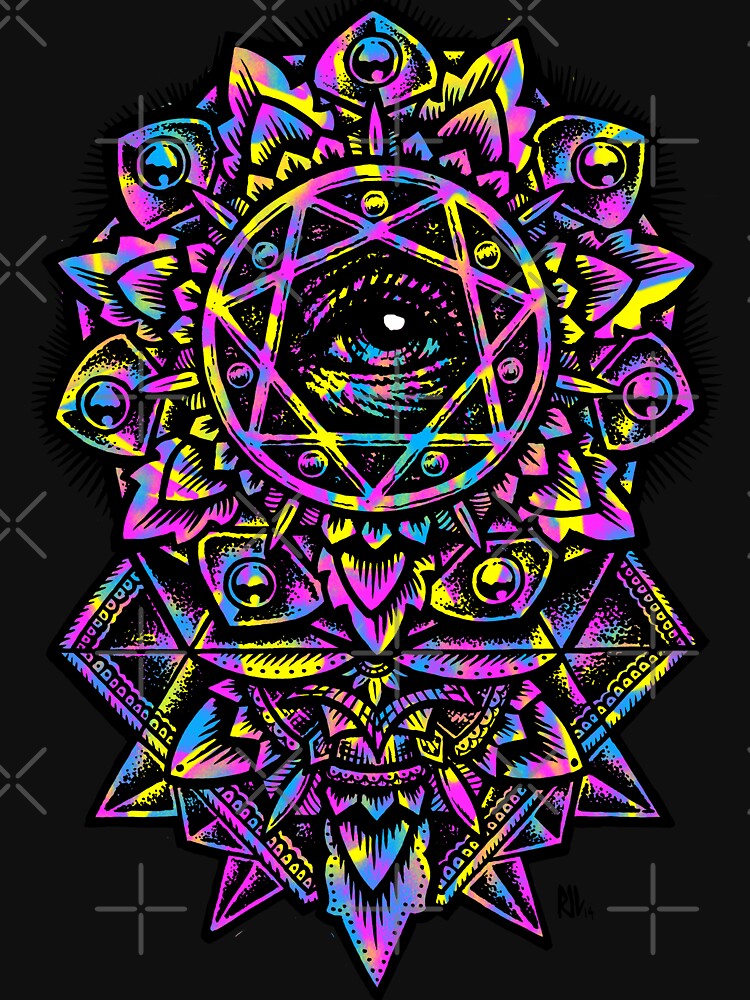 Eye of God Flower Mandala Neon by Roberto Jaras Lira