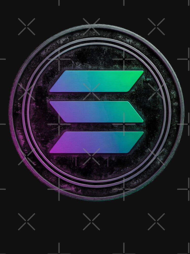 Solana Coin Art - Weathered Crypto Metal Design by cabana.space