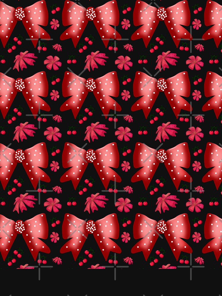 Cherry Bow Pattern Cute Red Aesthetic Coquette Style Floral Design by HopeAndHustle